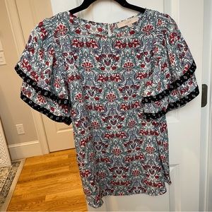 LOFT bell sleeve short sleeve floral blouse